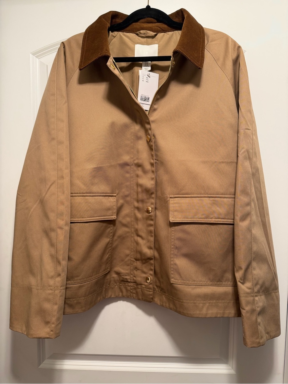 H&M Tan Barn Jacket Corduroy Collar Utility Coat XXL NWT